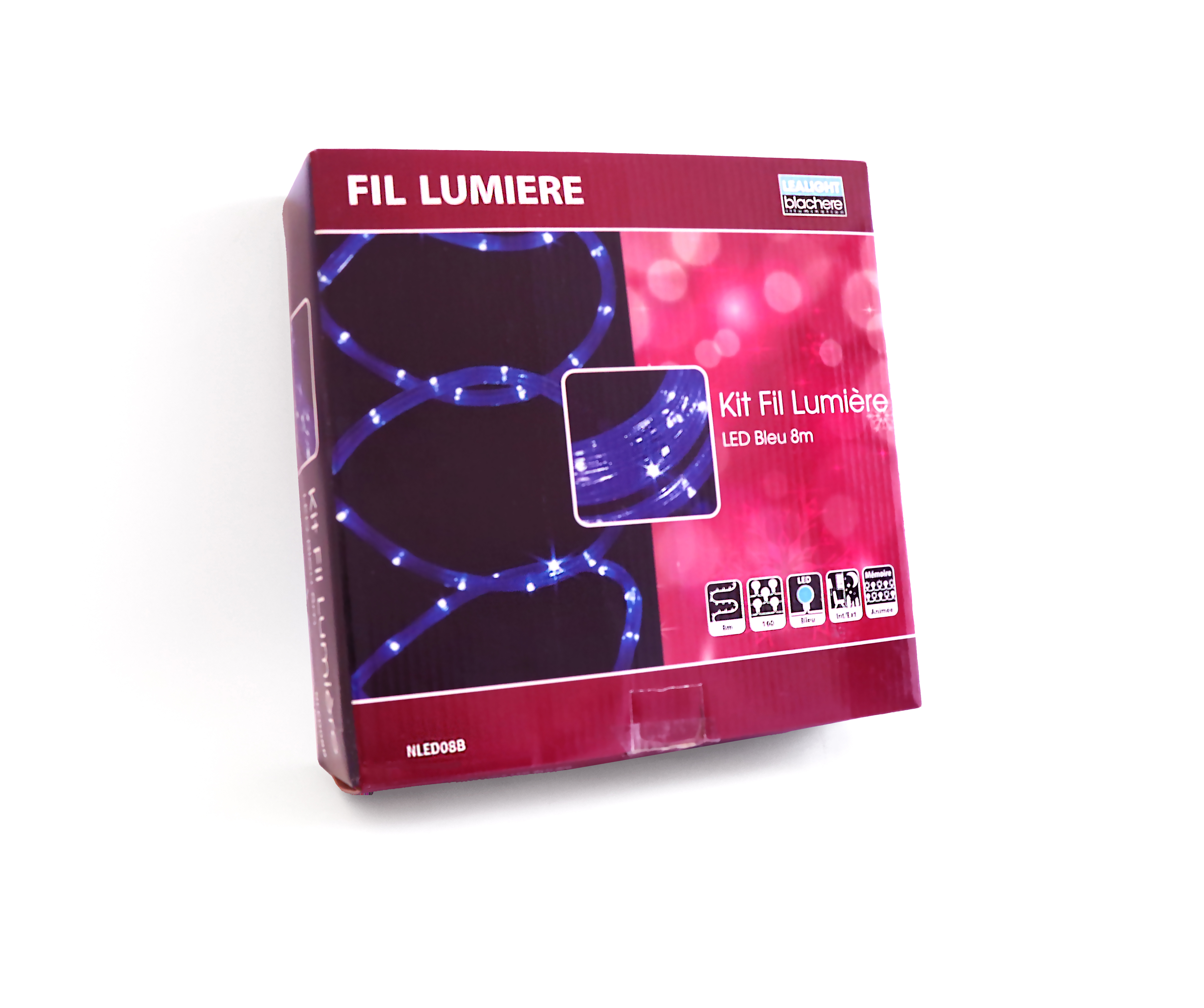 Modrý svítící LED kabel 8m s přívodem NLED08B